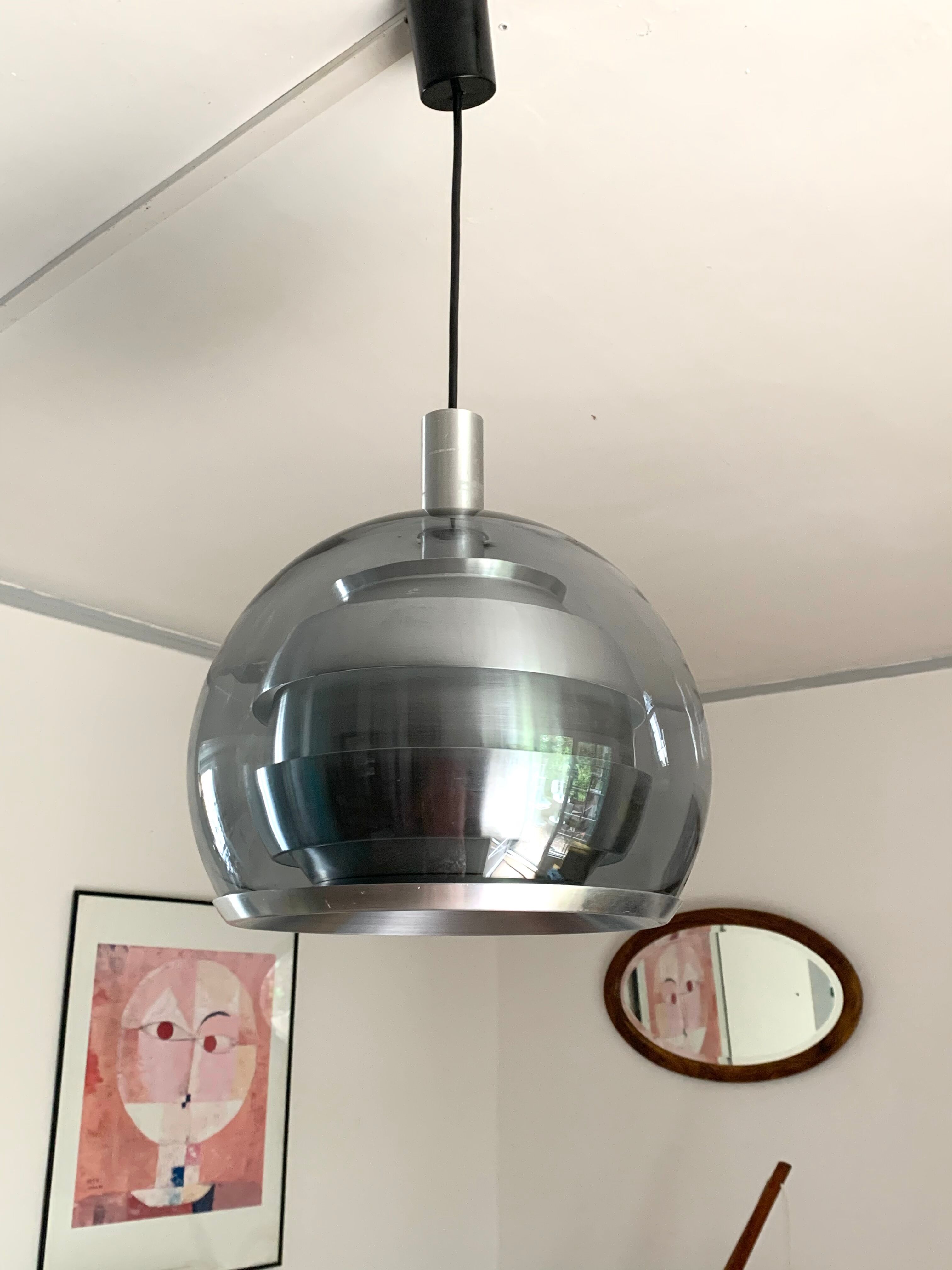Doria metal and bluish glass hanging lamp