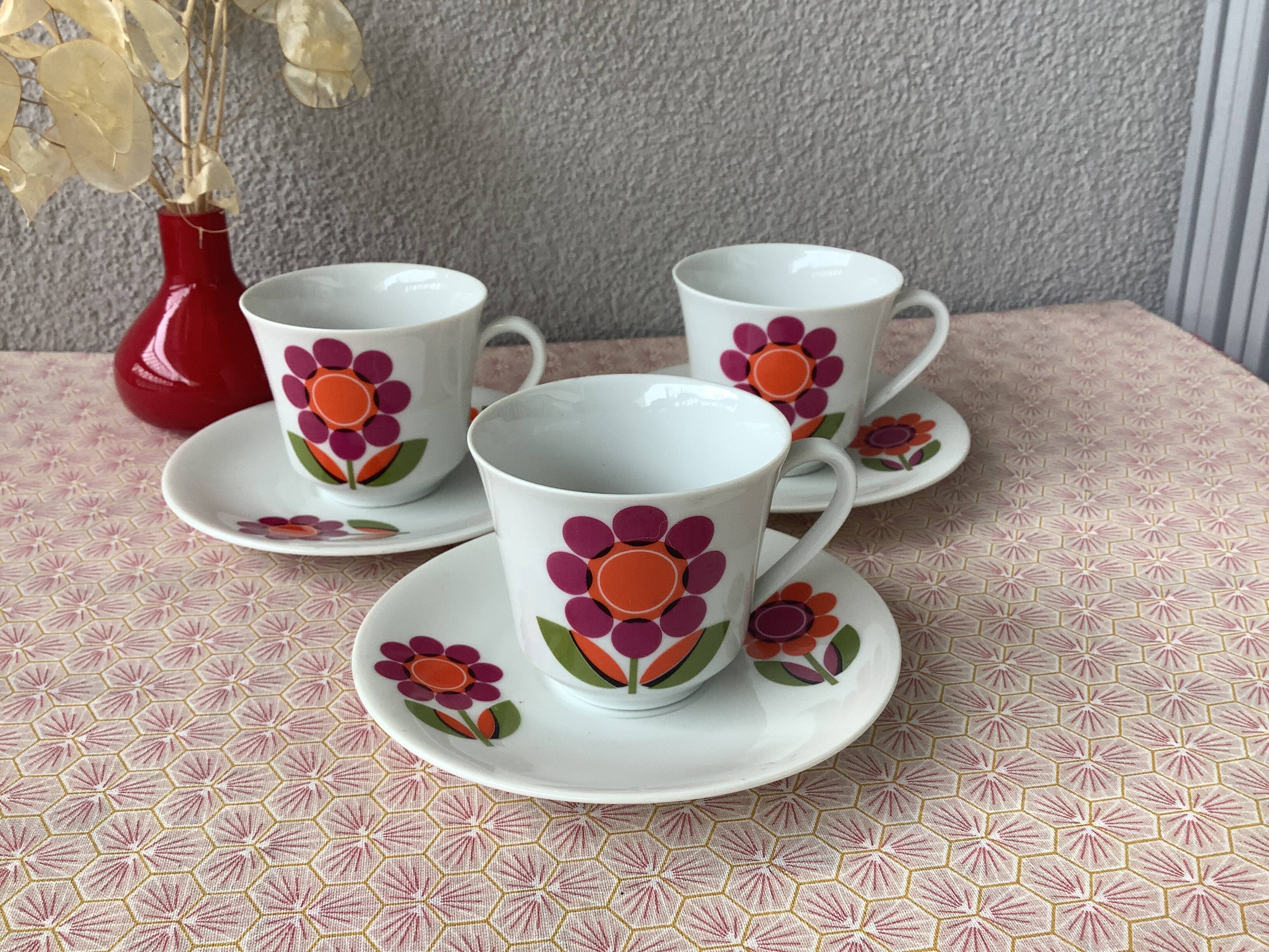 3 Seltmann Weiden K. Bavaria cups - seventies floral decor