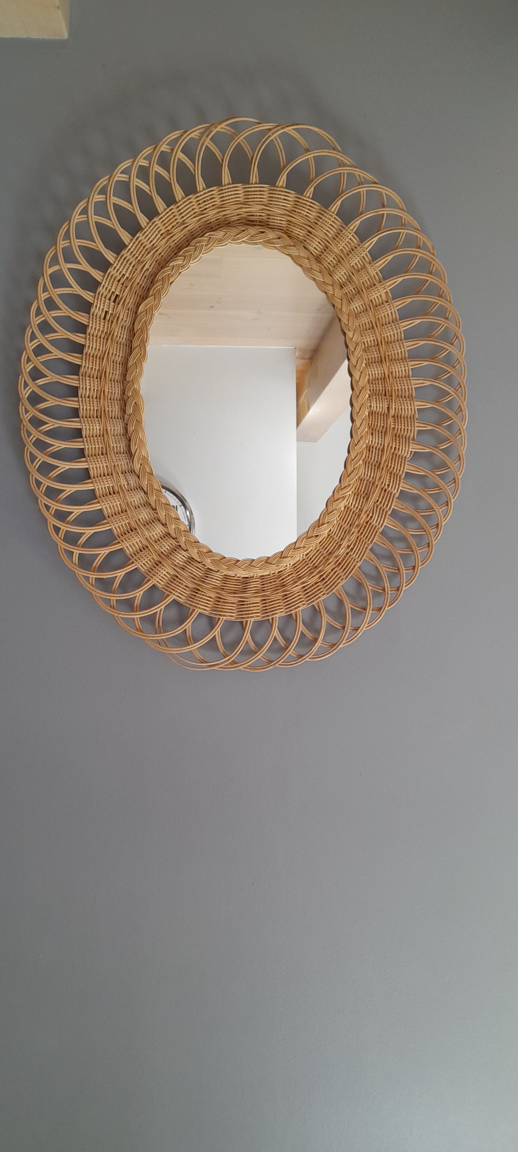 Miroir en rotin tréssé 1960