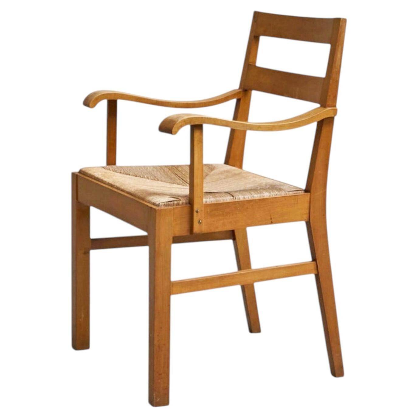 Oscar Degeyter armchair, solid wood, rush, 1942