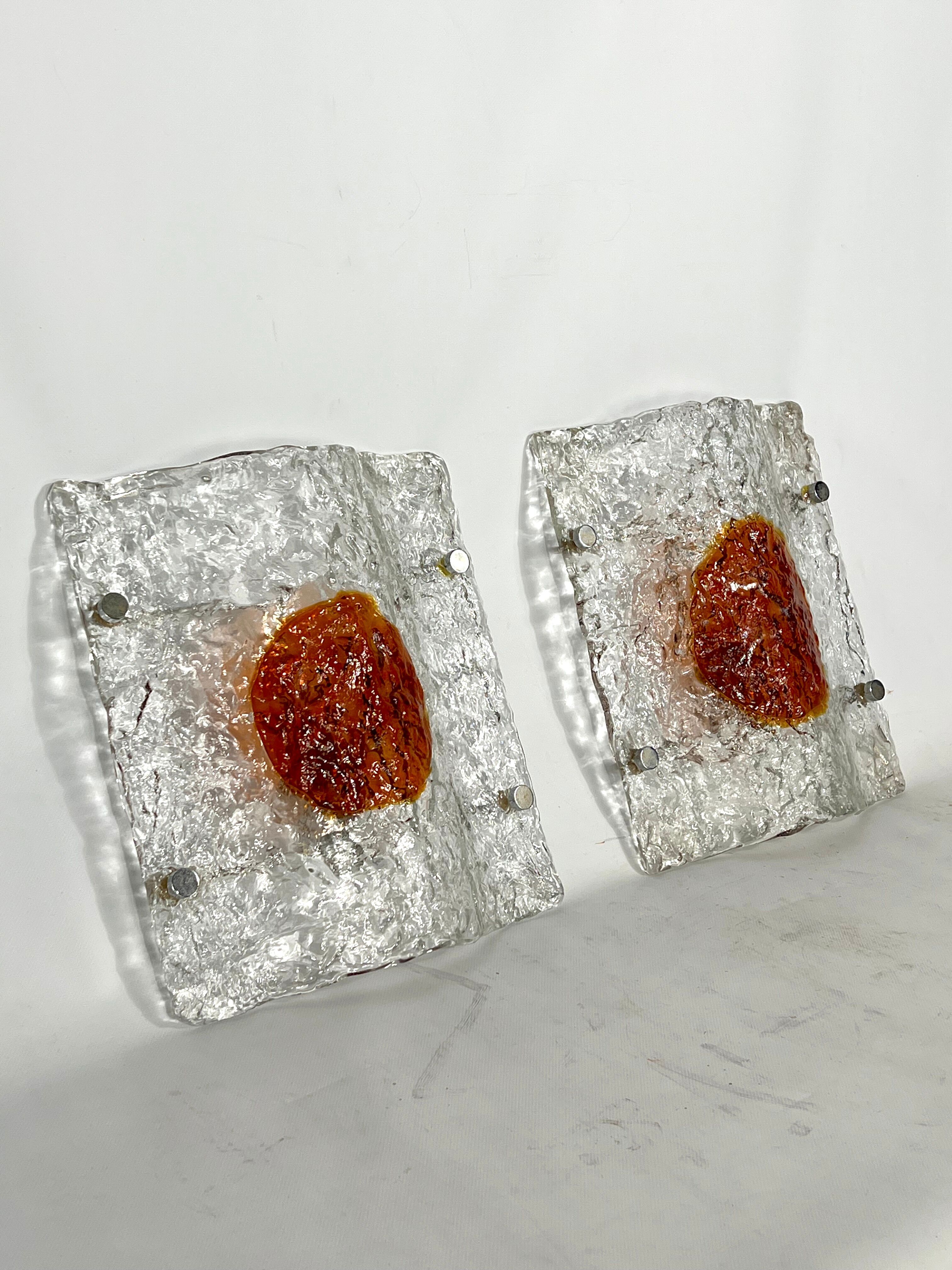 Mazzega, Mid-Century Modern Large Murano glass sconces. Set of two