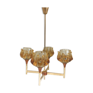 Lustre Mazzega verre Murano 4 feux