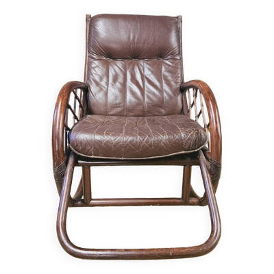 Rocking-chair ou fauteuil à bascule en bambou année 1970