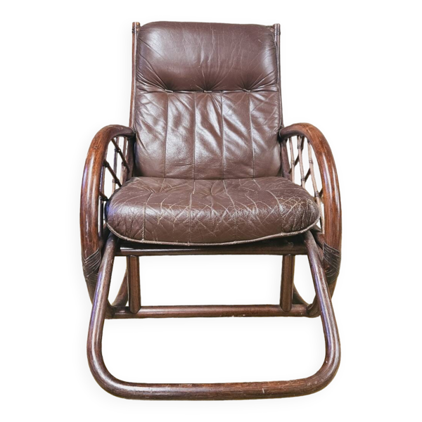 Rocking-chair ou fauteuil à bascule en bambou année 1970