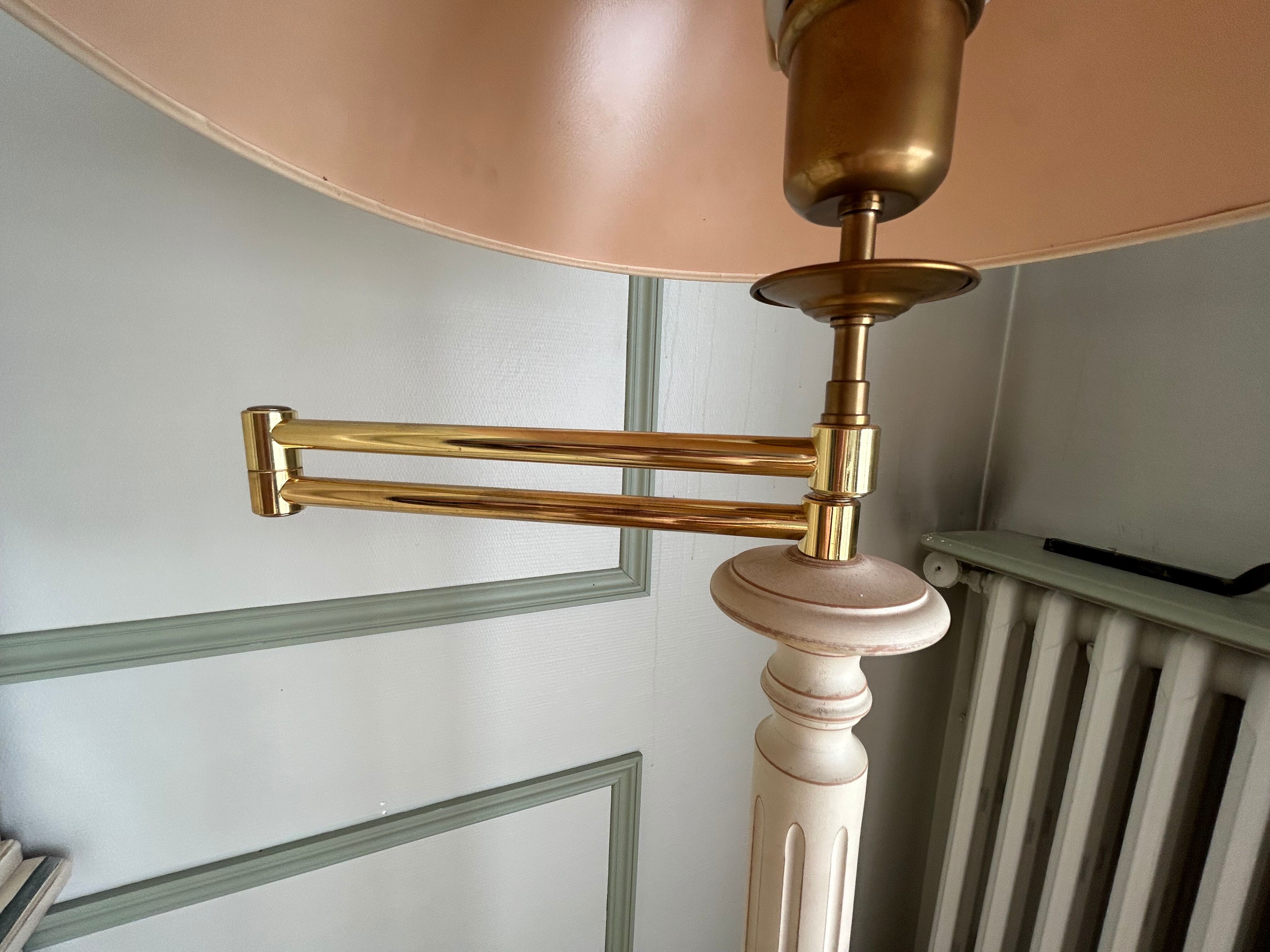 Foot lamp in bleached wood and copper, lampshade in ivory fabric Roche Bobois