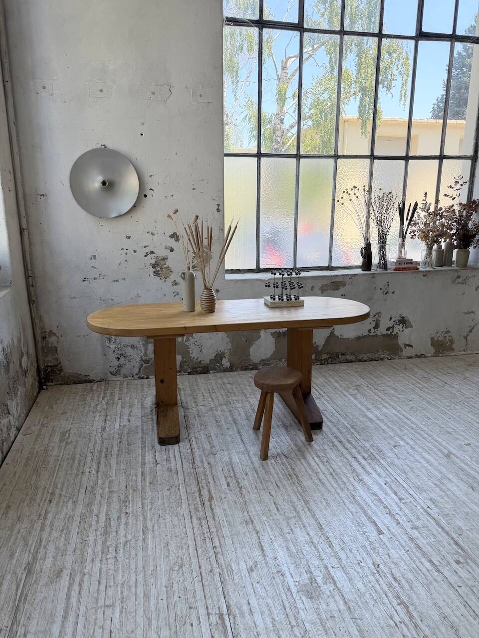 Brutalist pine oval table