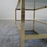 Table low brass and smoked glass 70s