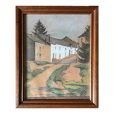 Pastel painting, circa 1930 monogram "Village Street"
