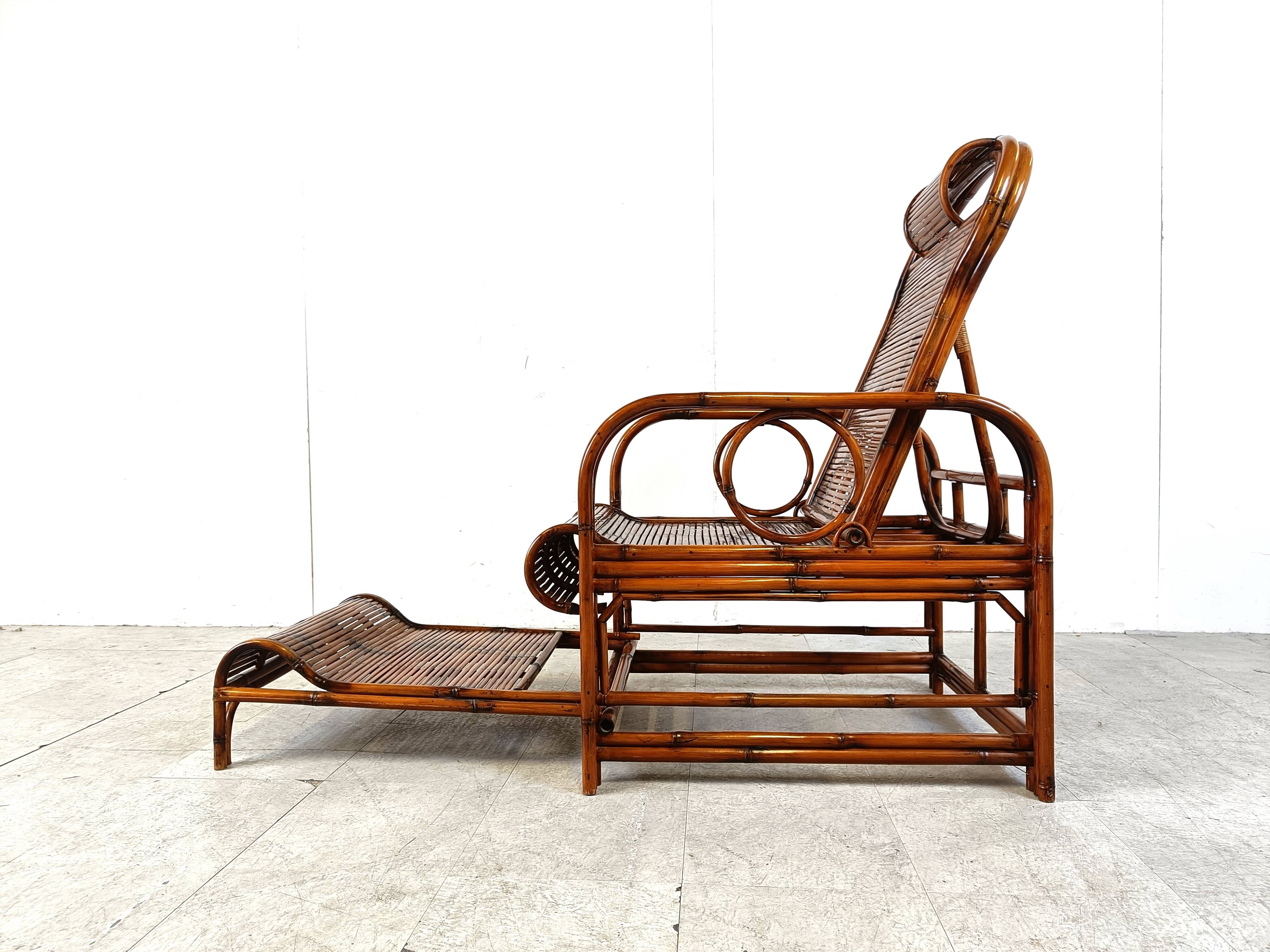 Chaise de jardin vintage en rotin et bambou, 1950