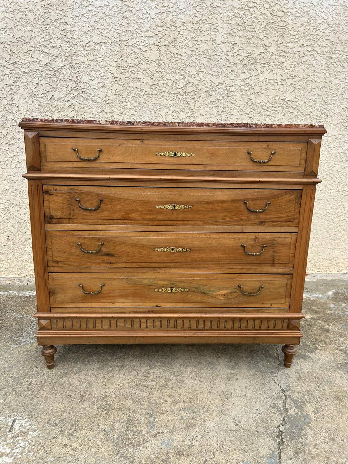 Louis XVI style chest of drawers with marble top