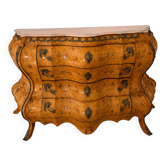 Grande commode bombée Louis XIV/Régence en loupe, bronze & marbre rose