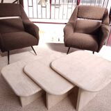 3 travertine trundle tables 1970