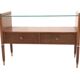 Vintage walnut nightstand with a glass top and brass details, Italy
