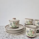 Service à thé/café en grès motif fleurs - Vintage