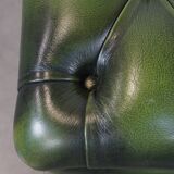 Pouf Chesterfield en cuir de vache vert avec roulettes