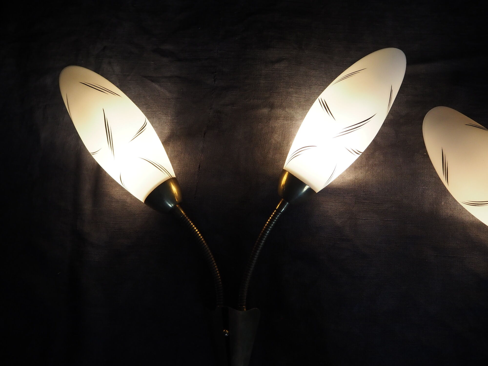 Pair of double opaline and brass wall lights from the 1960s-1970s.
