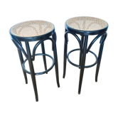 Pair of stools bistro wood and cannage