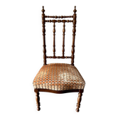 Turned wood and ochre velvet chair