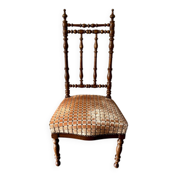 Turned wood and ochre velvet chair