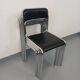 Set of 6 vintage Italian stackable chairs in chrome metal and faux leather.