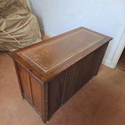 Antique wooden commode, gilded leather, 114cm