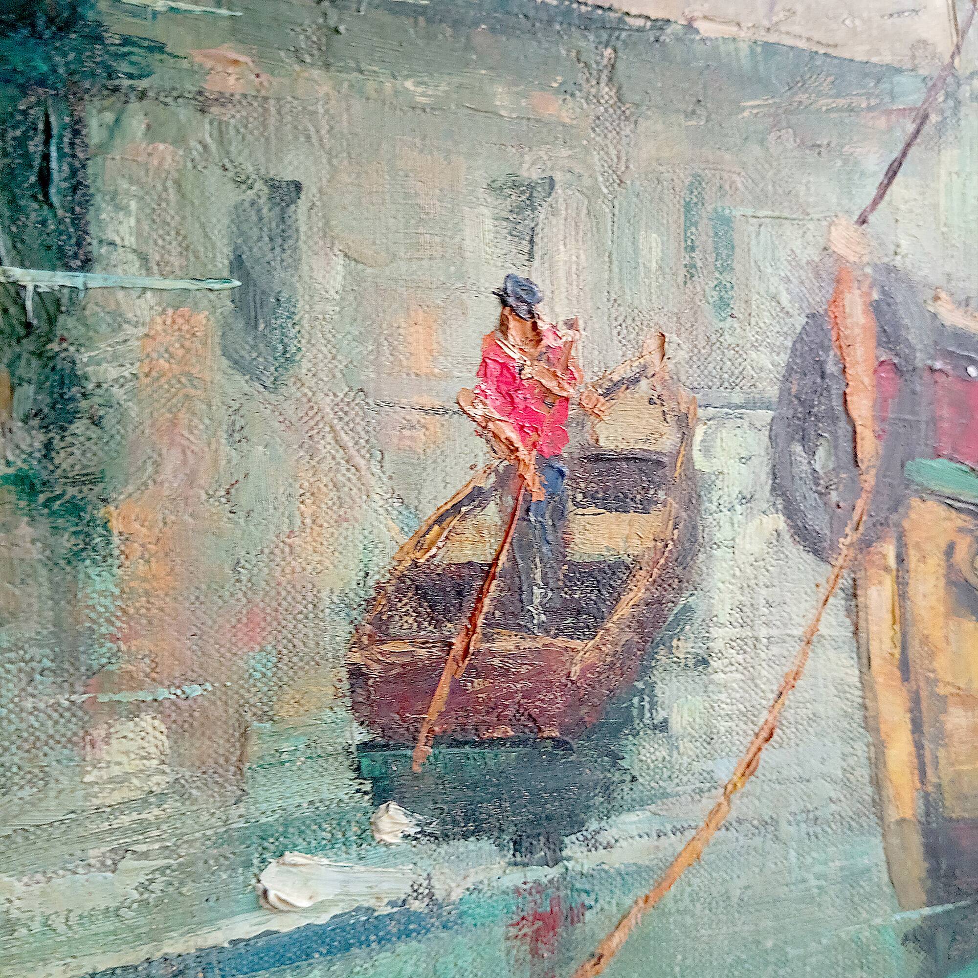 Oil painting Port of Honfleur signed