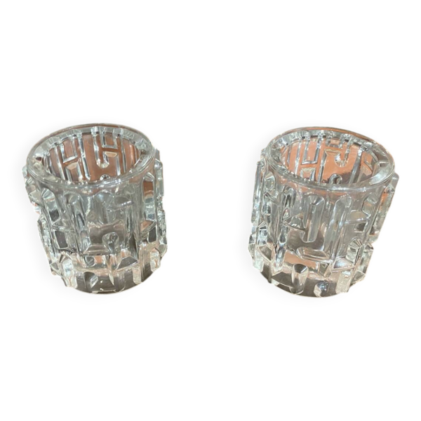 Paire de bougeoirs tchèques en verre moulé anciens Frantisek Vizner — Beyit