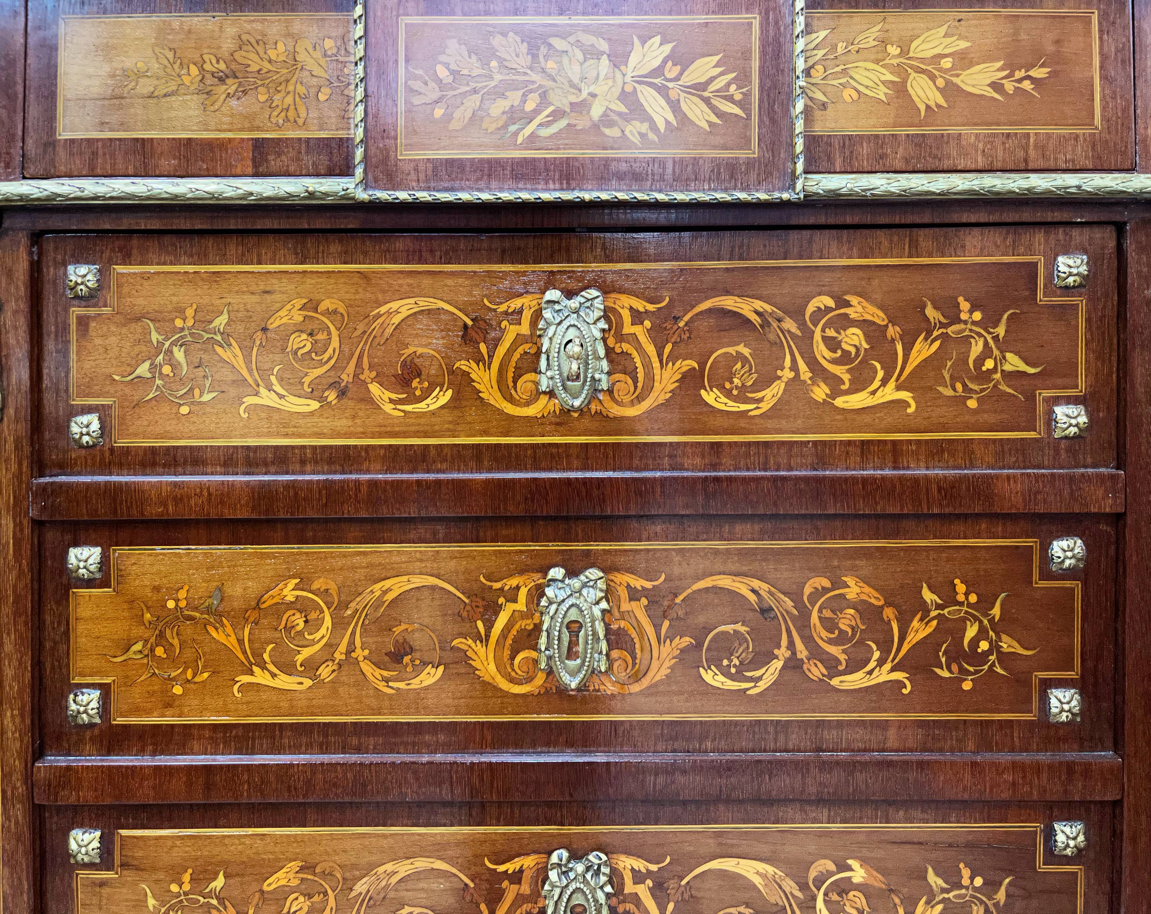 Writing desk in Napoleon III Marquetry white marble top