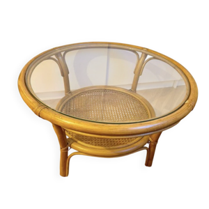 Table Basse Ronde Vintage - plateau verre