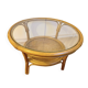 Table Basse Ronde Vintage en rotin avec plateau en verre et cannage