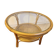 Table Basse Ronde Vintage en rotin avec plateau en verre et cannage