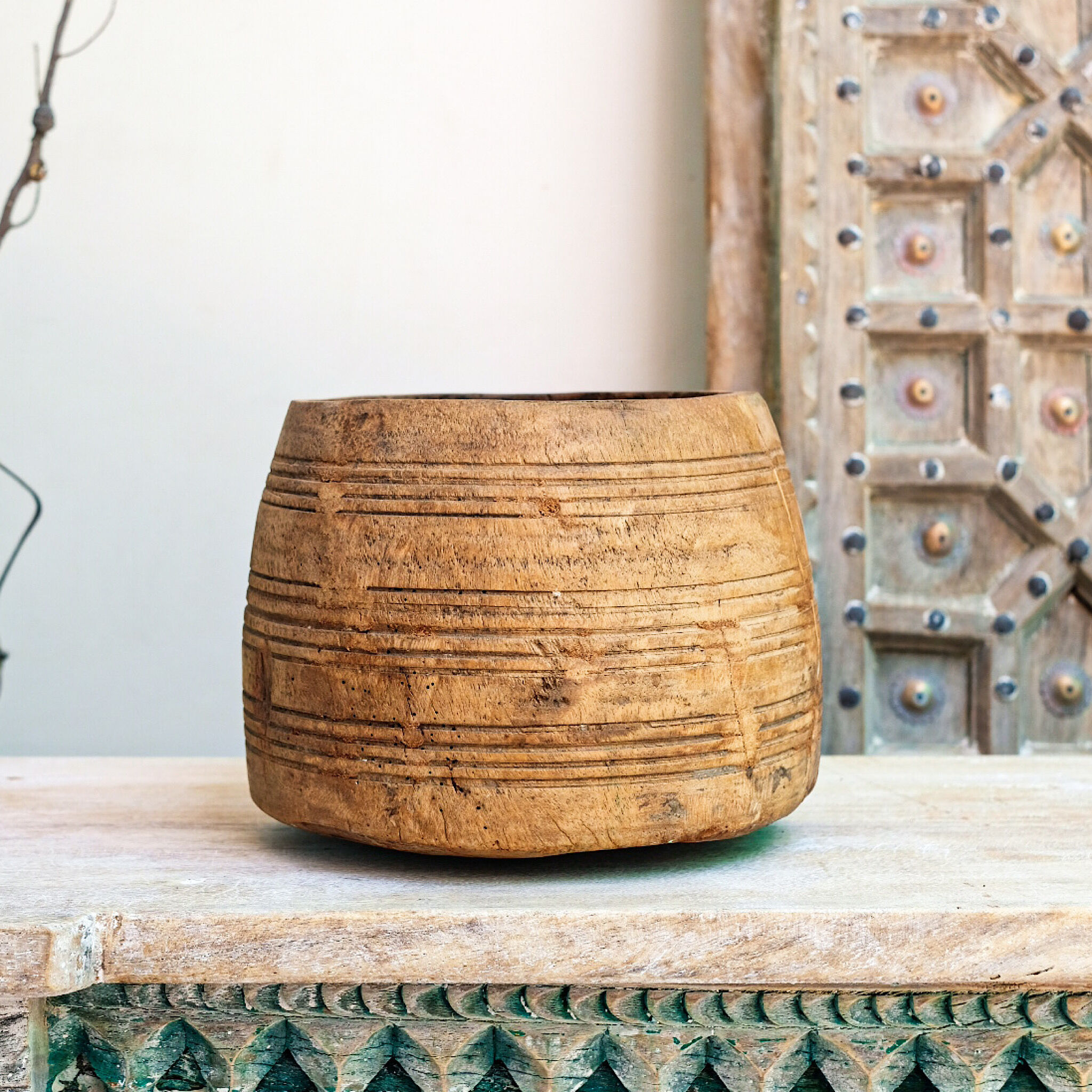 Old wooden pot