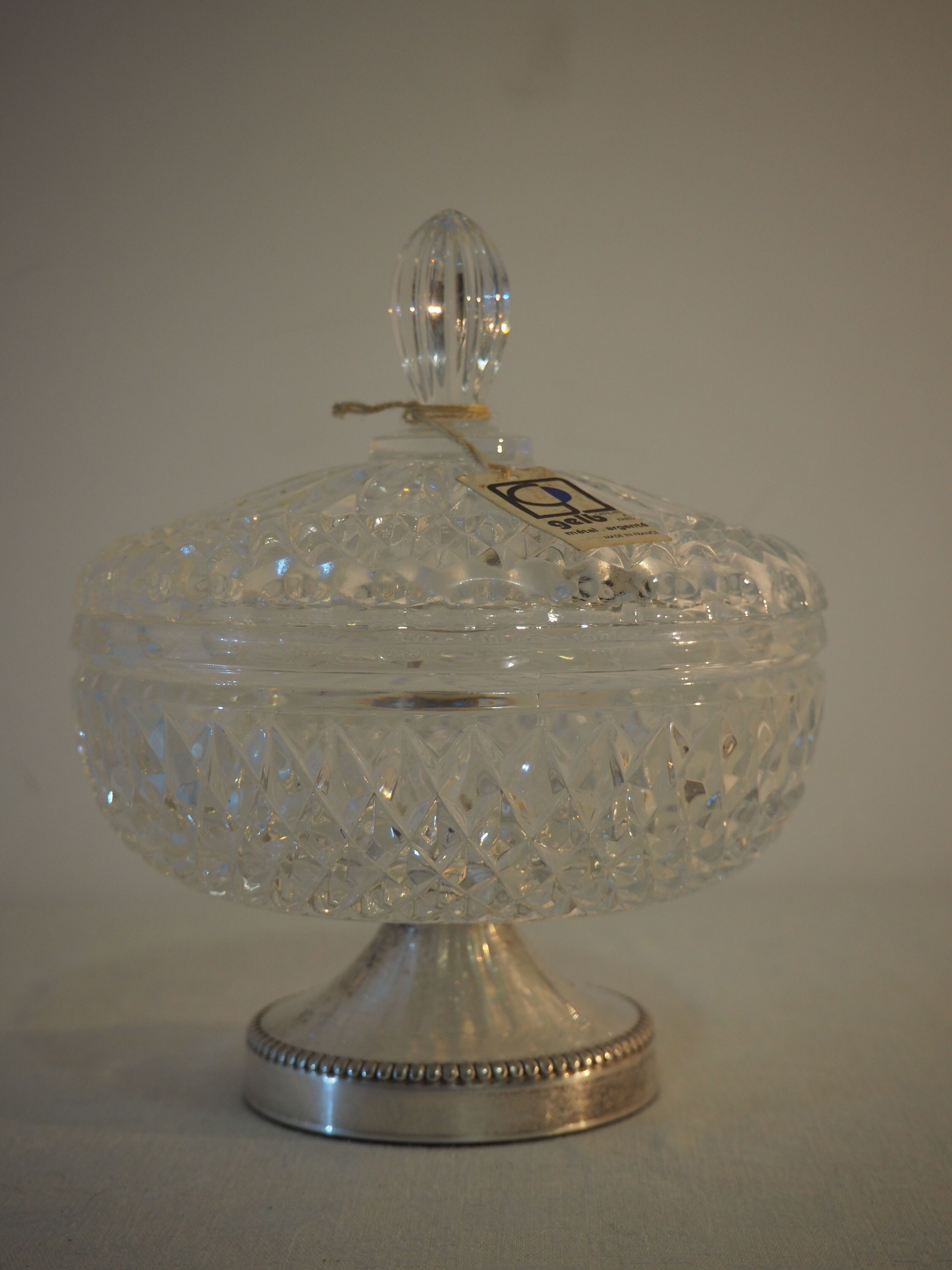 Drageoir bonbonnière en cristal et métal argenté gelb orfèvre paris