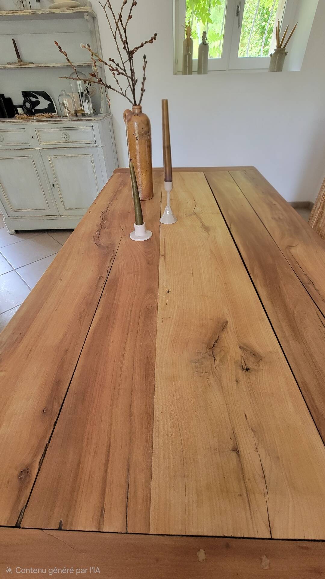 Old farmhouse table made of solid walnut wood.