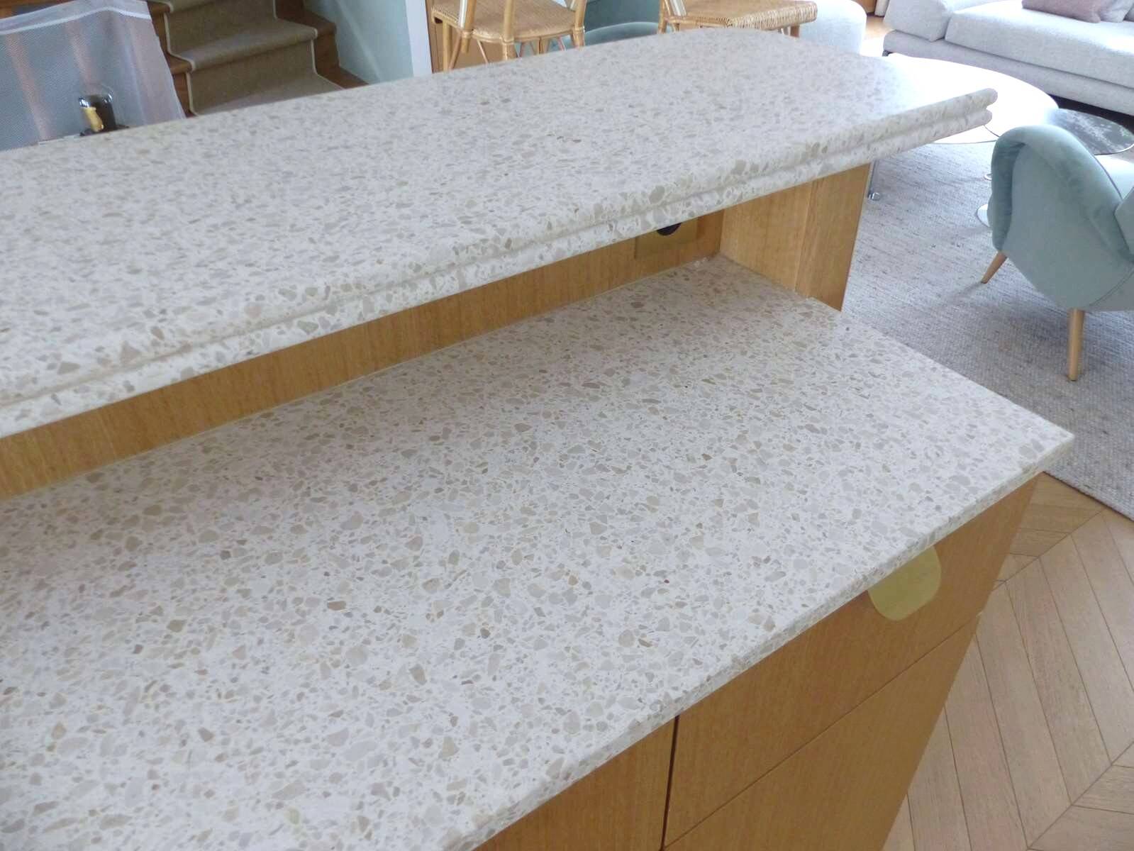 Contemporary bar in solid oak & double terrazzo top - Unique piece