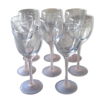 8 water glasses. powder pink foot vintage