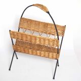 Iron and rattan magazine rack