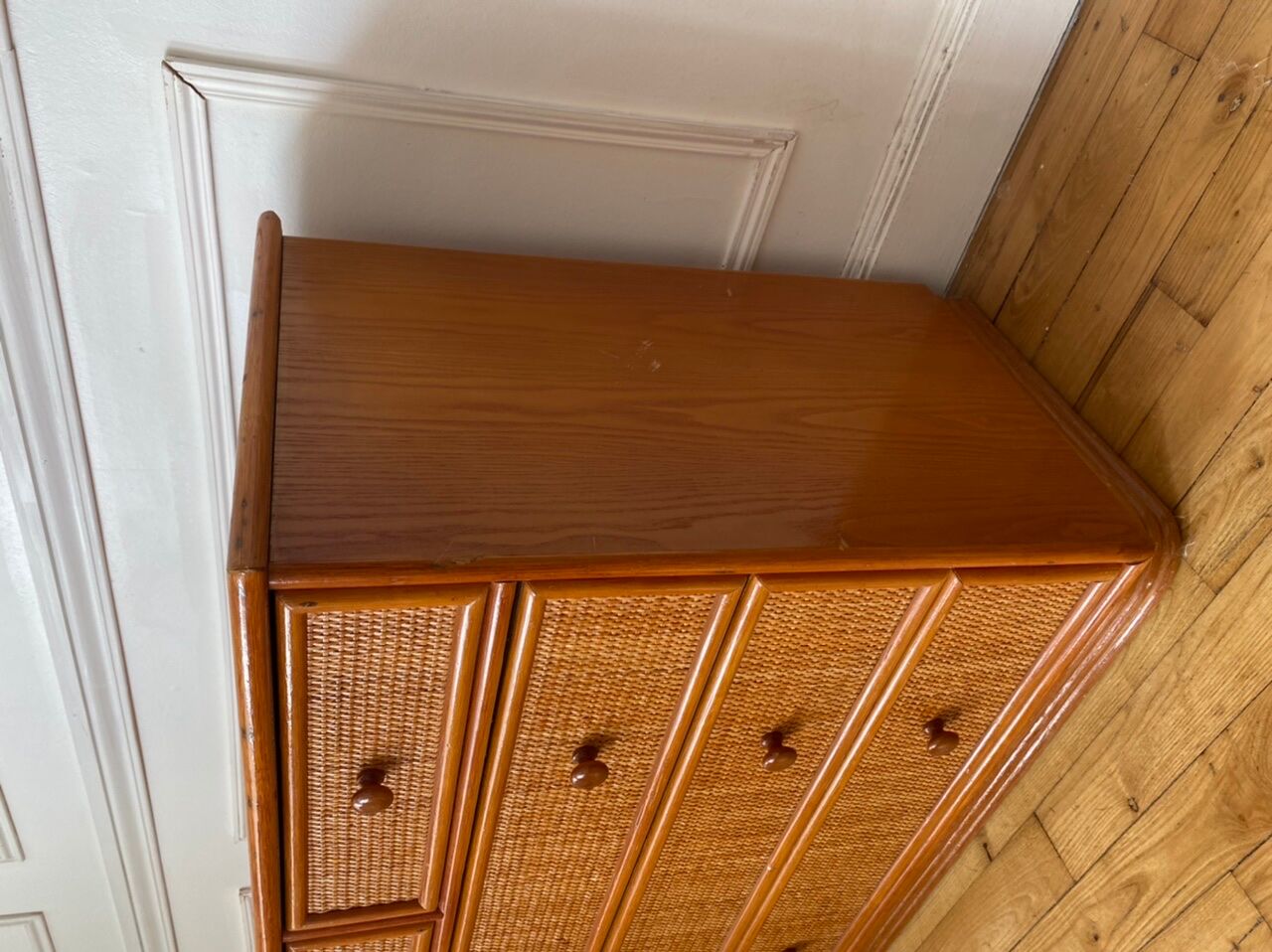 Chest of drawers in rattan and bamboo