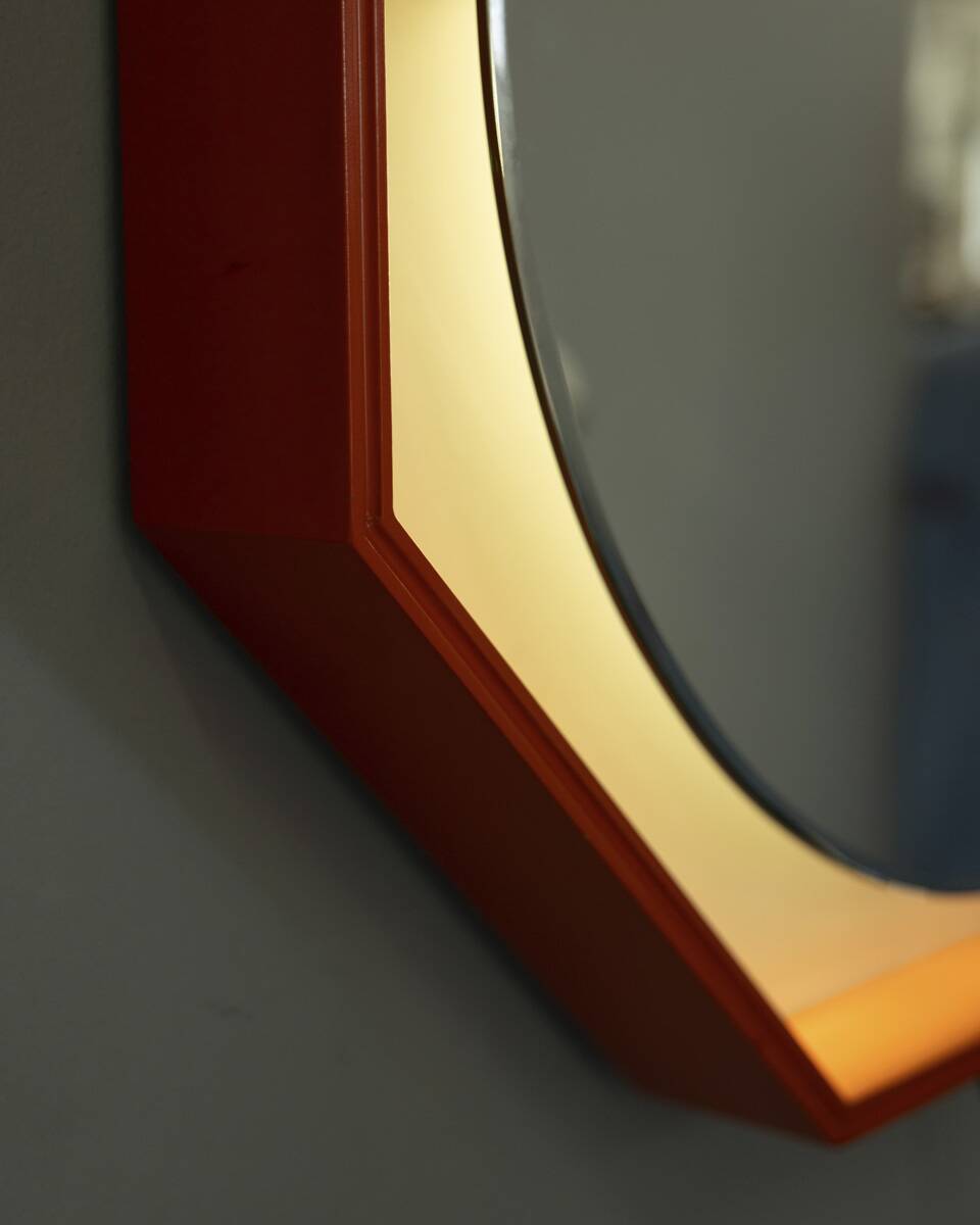 Vintage 1970s Backlit Wall Mirror, Italian Design