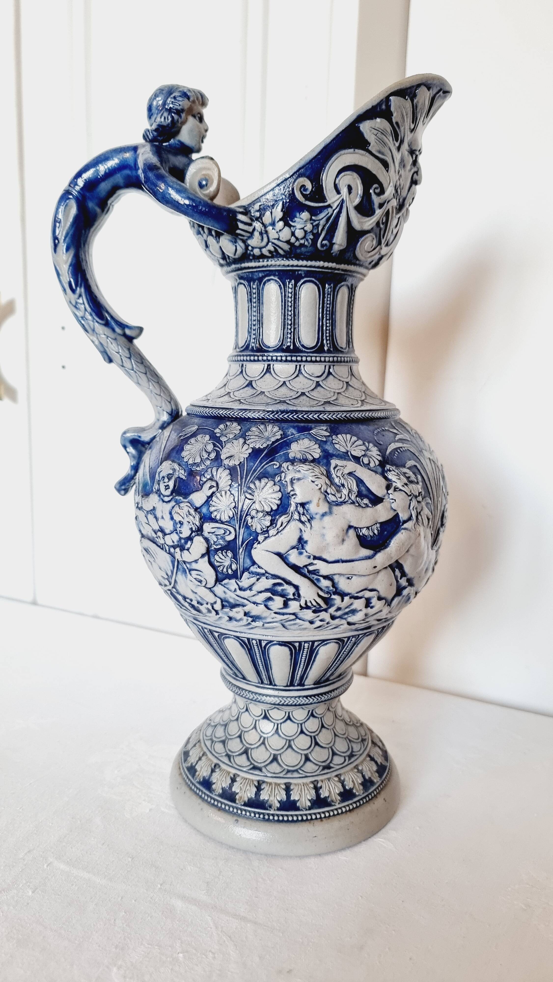 salt-glazed stoneware jug in German style, made by the prestigious house