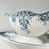 Vintage gravy boat Terre de fer French floral pattern