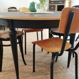 Series of 4 wooden and metal school chairs
