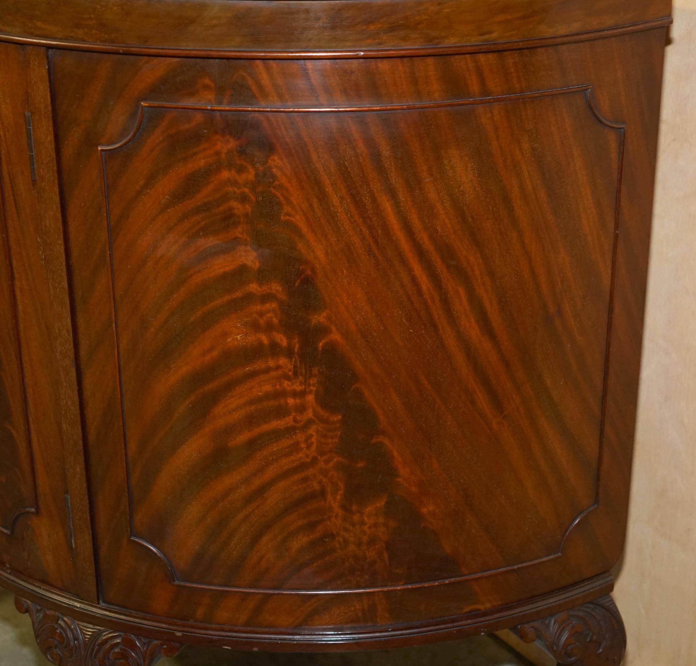 Antique Half-Moon Buffet in Flamed Hardwood, Cluster and Ball Legs, Restored