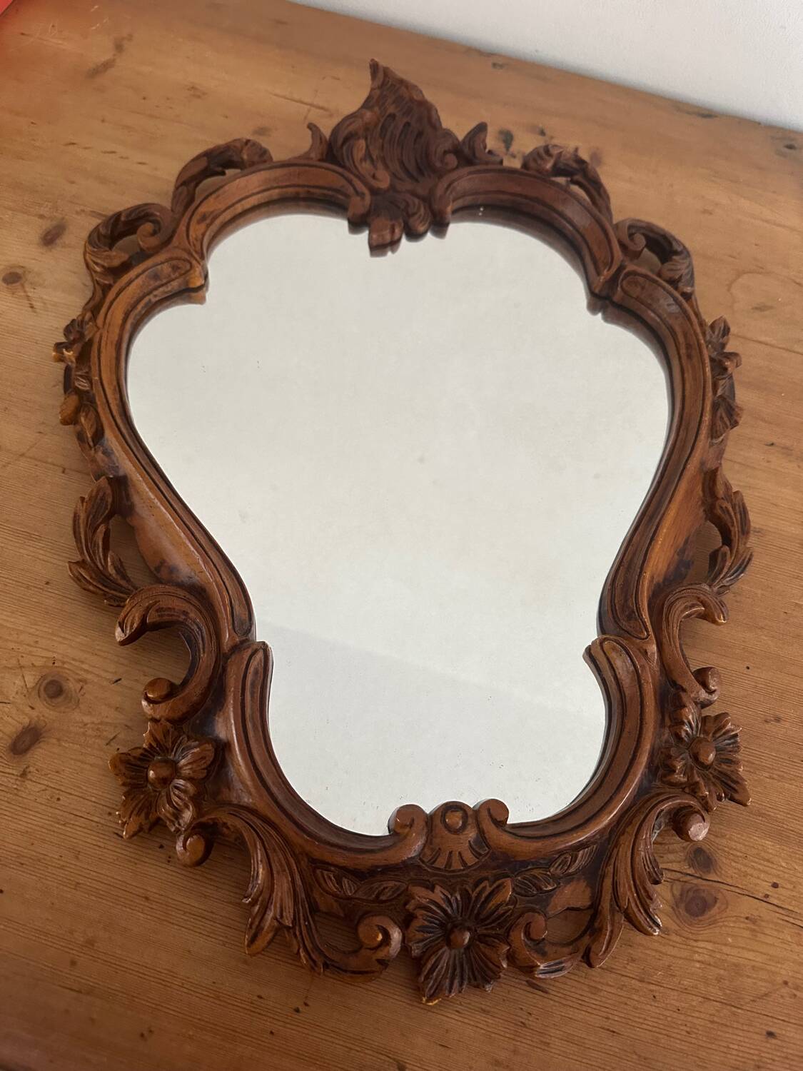 Carved wood mirror