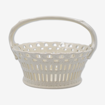 Basket openwork fruit basket in off-white white earthenware France or United Kingdom ceramic