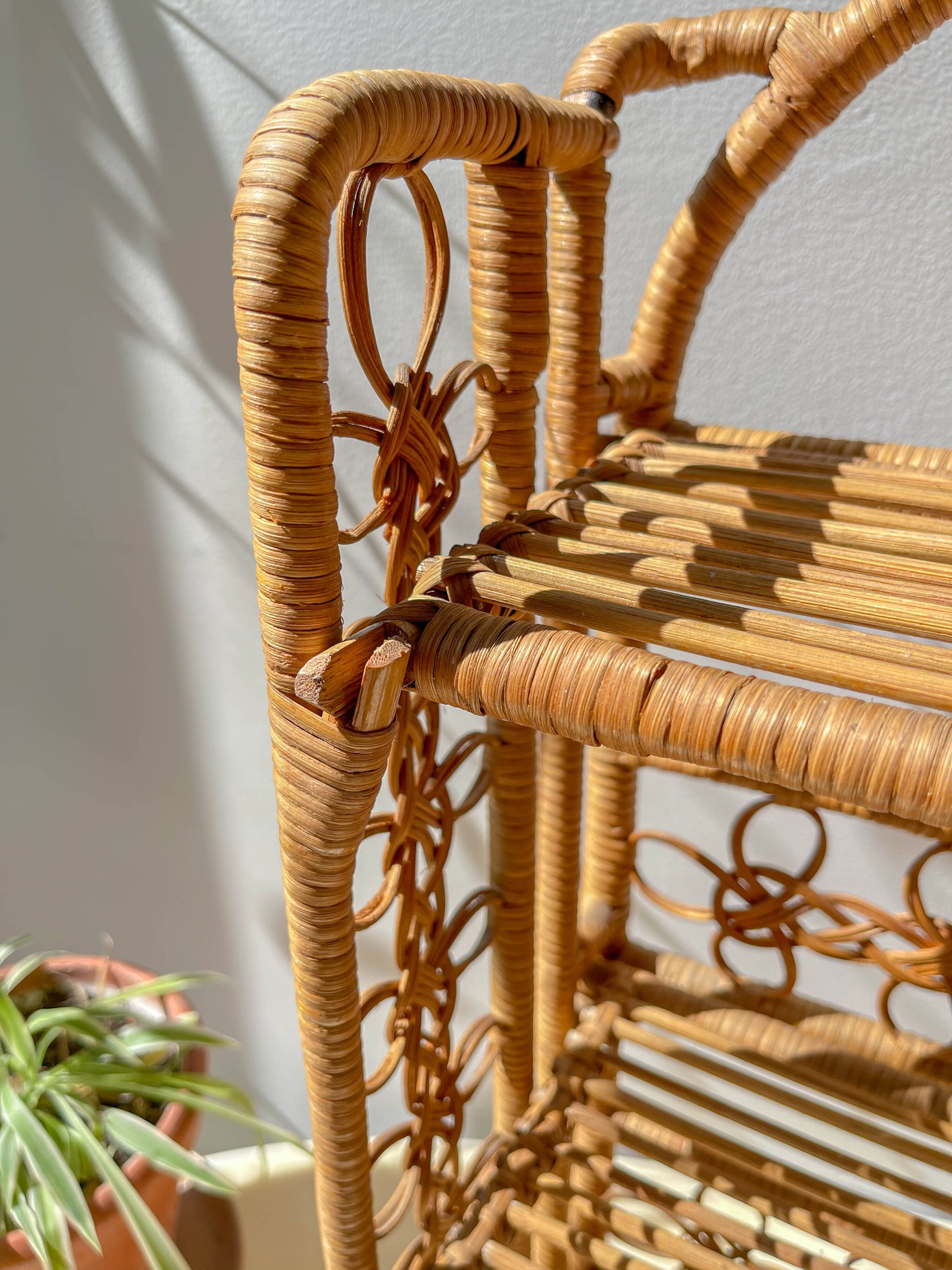Vintage 1950s rattan folding shelf