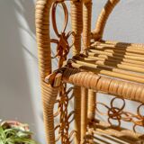 Vintage 1950s rattan folding shelf