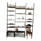 Michel Ducaroy style bookcase, in smoked glass and steel