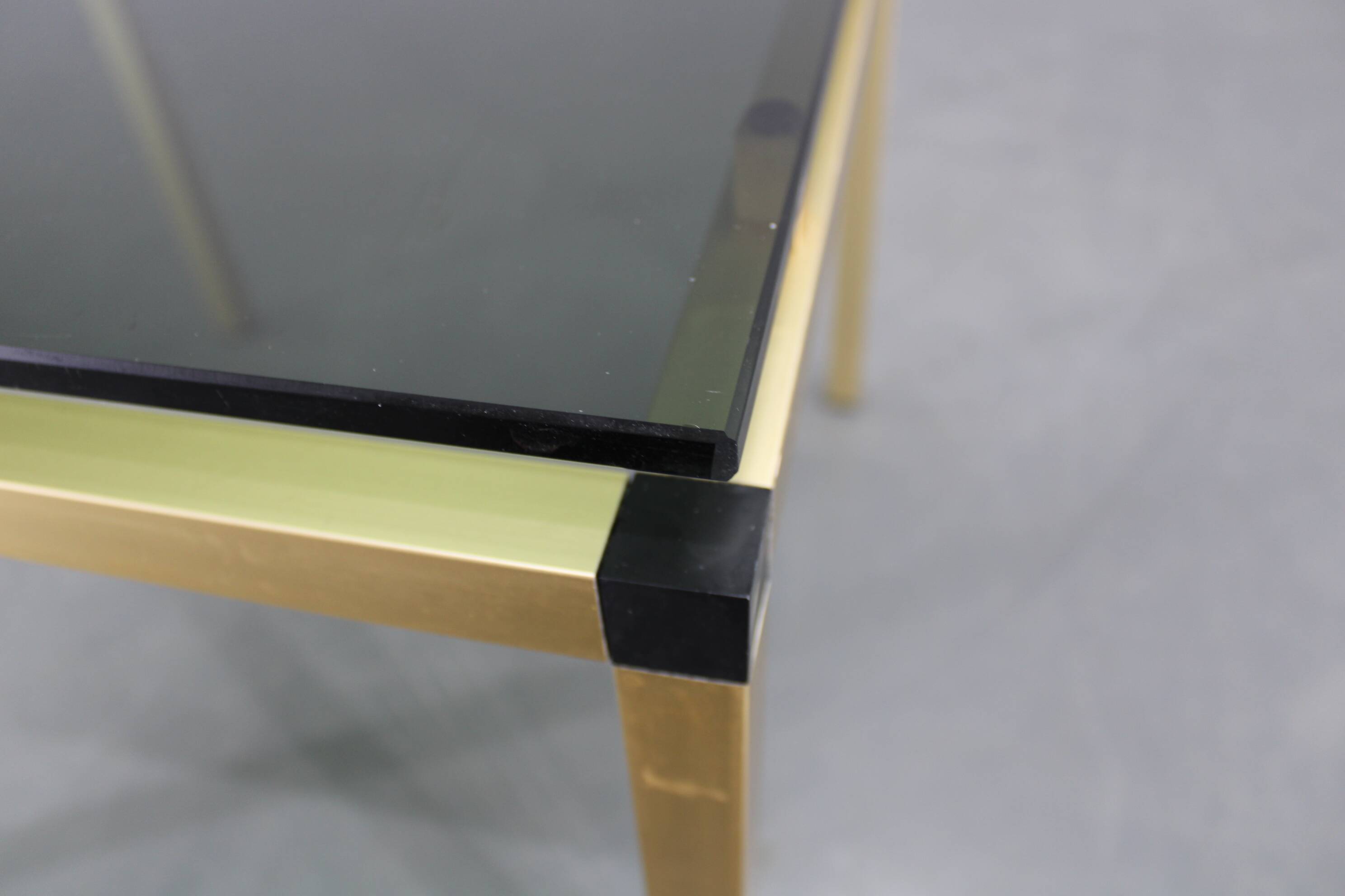 1970s Italian brass finish coffee table with smoked glass top