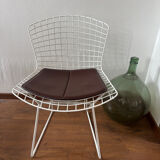 Harry Bertoia White Wire Chair with Leather Cushion
